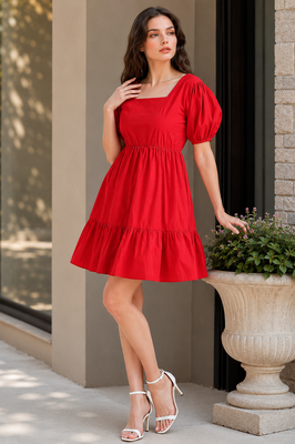 Indolady Cherry Glow Cotton Dress