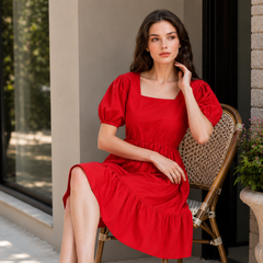 Indolady Cherry Glow Cotton Dress