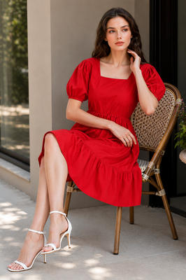 Indolady Cherry Glow Cotton Dress