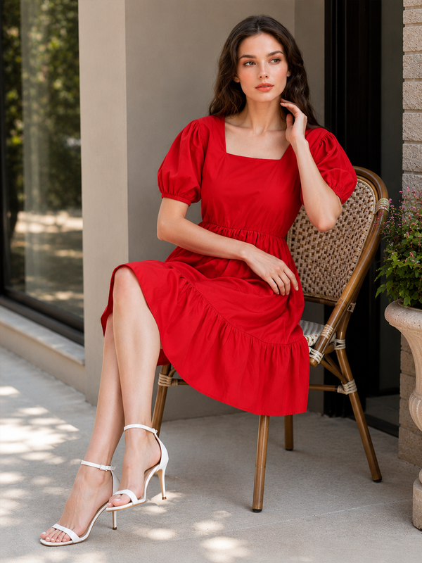 Indolady Cherry Glow Cotton Dress