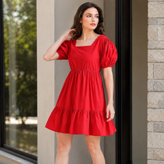 Indolady Cherry Glow Cotton Dress