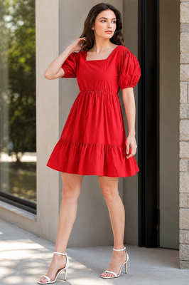 Indolady Cherry Glow Cotton Dress