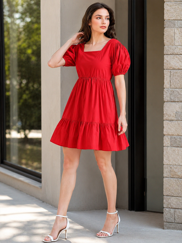 Indolady Cherry Glow Cotton Dress