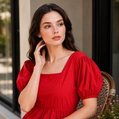 Indolady Cherry Glow Cotton Dress
