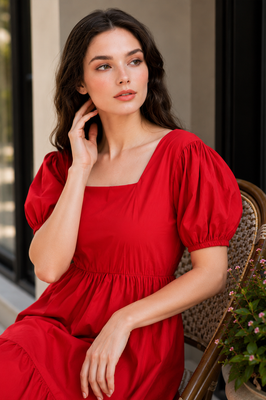 Indolady Cherry Glow Cotton Dress