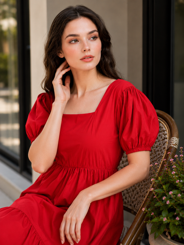Indolady Cherry Glow Cotton Dress