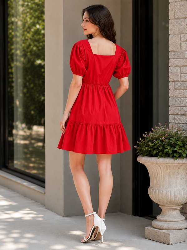 Indolady Cherry Glow Cotton Dress