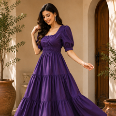 Purple Majesty Cotton Tiered Dress