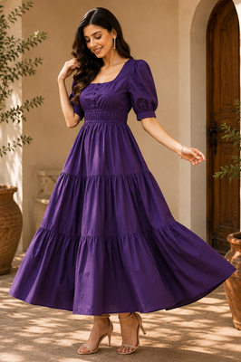 Purple Majesty Cotton Tiered Dress