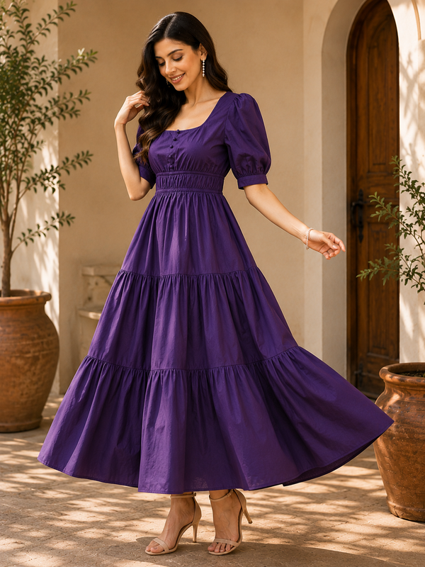 Purple Majesty Cotton Tiered Dress