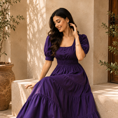 Purple Majesty Cotton Tiered Dress