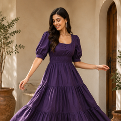 Purple Majesty Cotton Tiered Dress