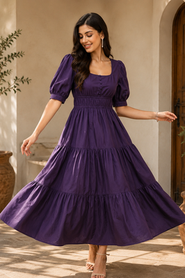 Purple Majesty Cotton Tiered Dress