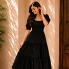 Black Aura Smocked  Dress