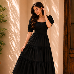 Black Aura Smocked  Dress