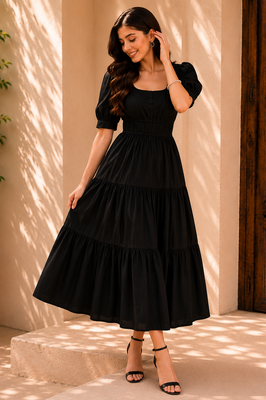 Black Aura Smocked  Dress