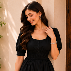 Black Aura Smocked  Dress