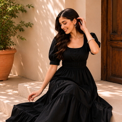Black Aura Smocked  Dress