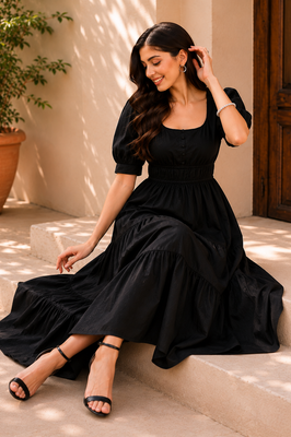 Black Aura Smocked  Dress