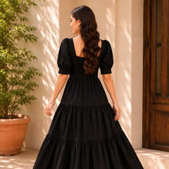 Black Aura Smocked  Dress