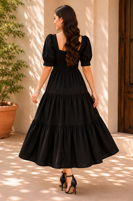 Black Aura Smocked  Dress
