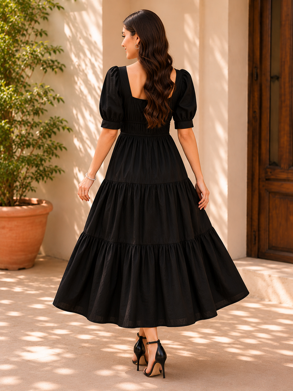 Black Aura Smocked  Dress