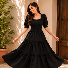 Black Aura Smocked  Dress