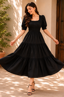 Black Aura Smocked  Dress