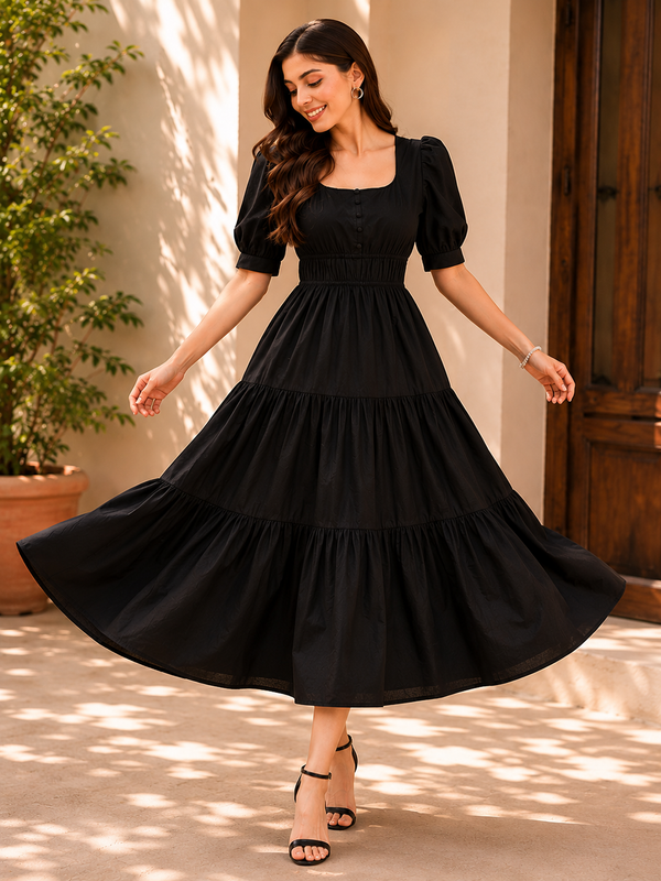 Black Aura Smocked  Dress