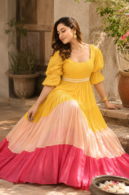 Golden Hour Colour Block Flare Dress