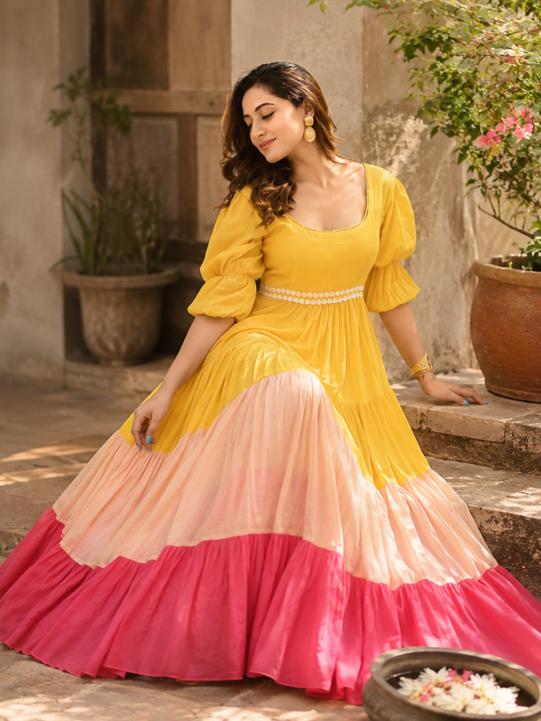 Golden Hour Colour Block Flare Dress