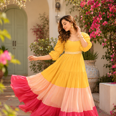 Golden Hour Colour Block Flare Dress