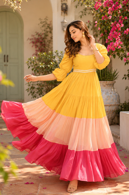 Golden Hour Colour Block Flare Dress