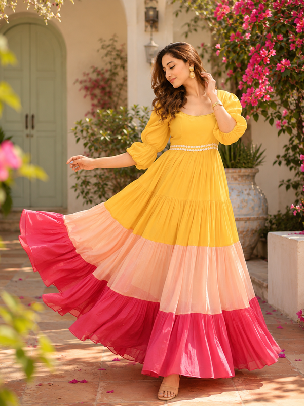 Golden Hour Colour Block Flare Dress
