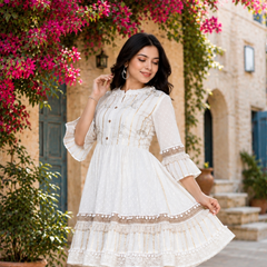 Cotton Schiffli Boho Style Flared Dress