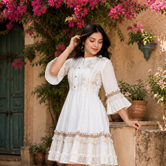 Cotton Schiffli Boho Style Flared Dress