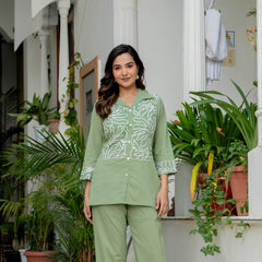 Green Stylish Cotton Embroidered Co-Ord Set