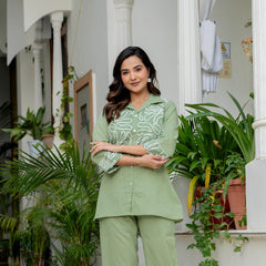 Green Stylish Cotton Embroidered Co-Ord Set