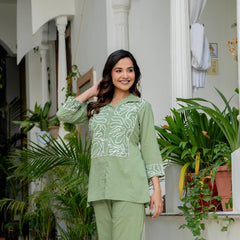 Green Stylish Cotton Embroidered Co-Ord Set