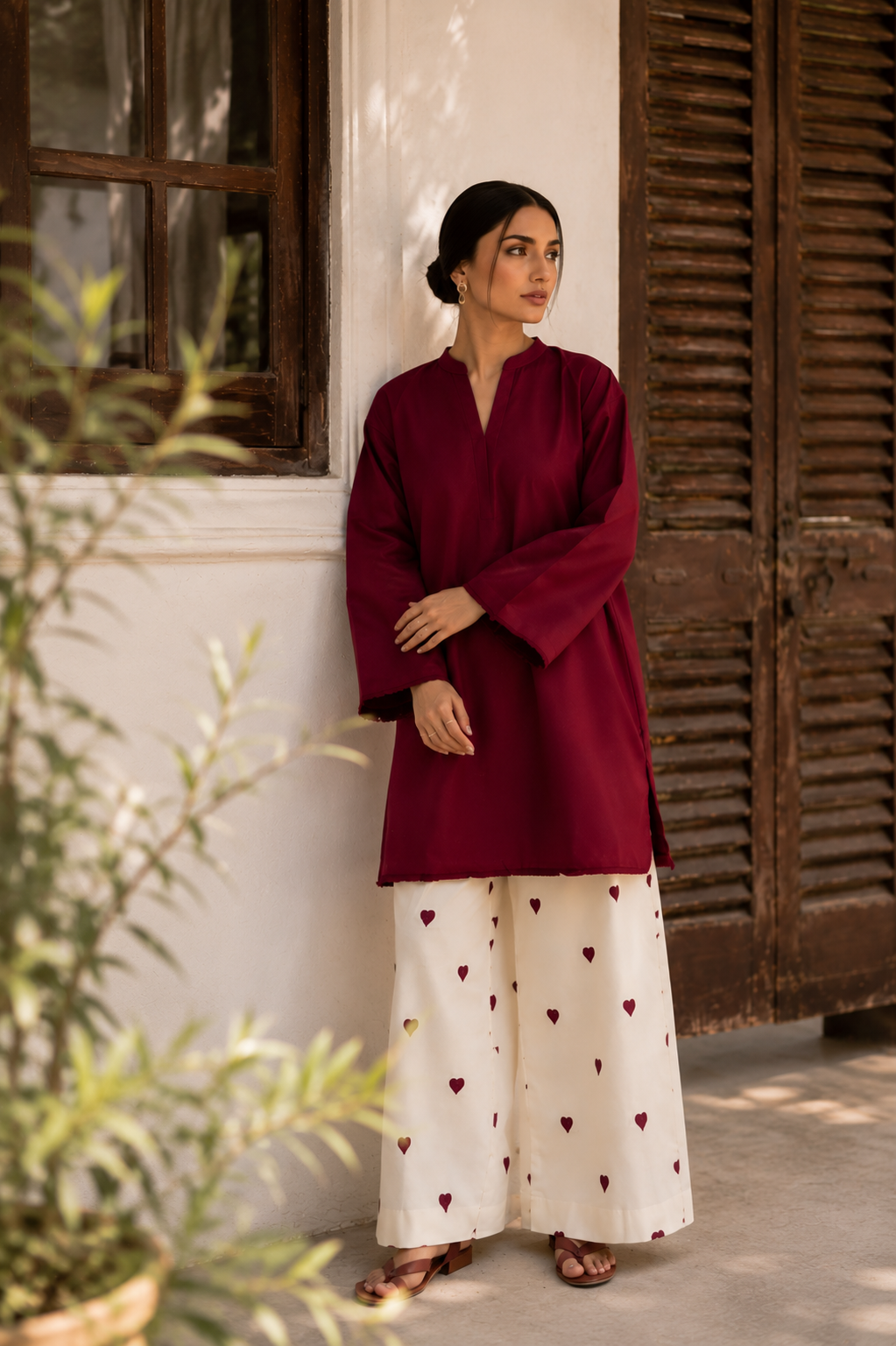 Burgundy Bliss Cotton Kurta Pant Set for Women