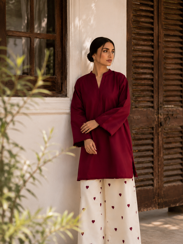 Burgundy Bliss Cotton Kurta Pant Set for Women