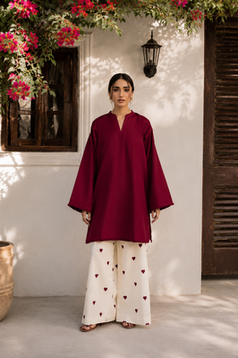 Burgundy Bliss Cotton Kurta Pant Set for Women