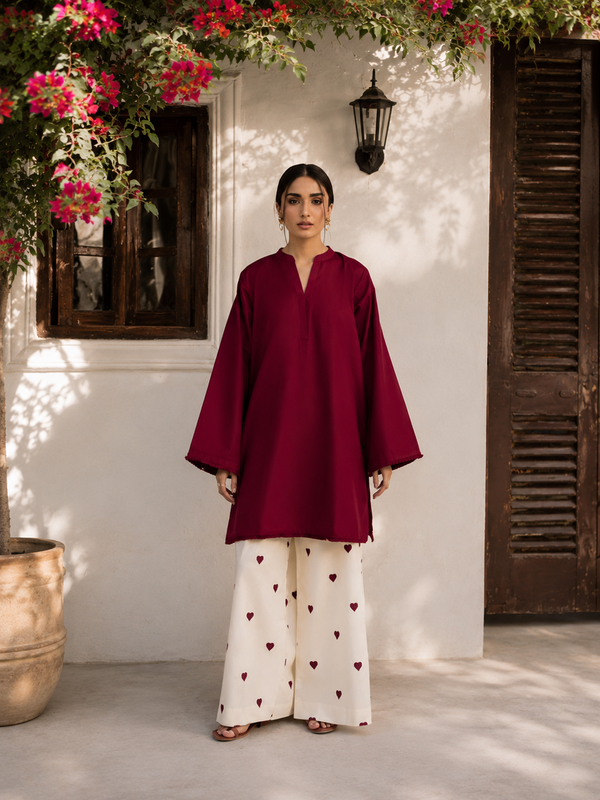 Burgundy Bliss Cotton Kurta Pant Set for Women