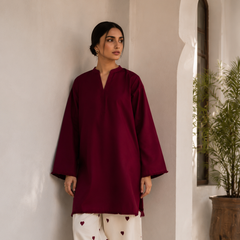 Burgundy Bliss Cotton Kurta Pant Set for Women