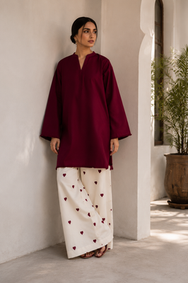 Burgundy Bliss Cotton Kurta Pant Set for Women
