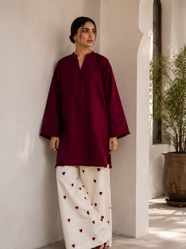 Burgundy Bliss Cotton Kurta Pant Set for Women