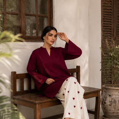 Burgundy Bliss Cotton Kurta Pant Set for Women