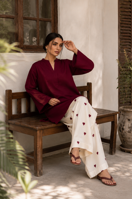 Burgundy Bliss Cotton Kurta Pant Set for Women