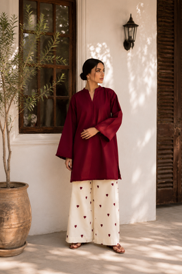 Burgundy Bliss Cotton Kurta Pant Set for Women