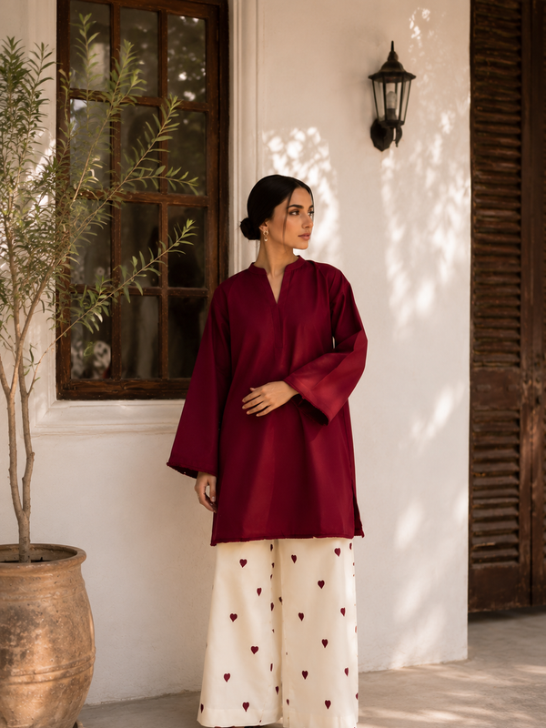 Burgundy Bliss Cotton Kurta Pant Set for Women